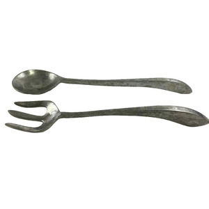 Aluminum Salad Serving Utensils Vintage Fork Spoon Set Pair Rustic Farmhouse